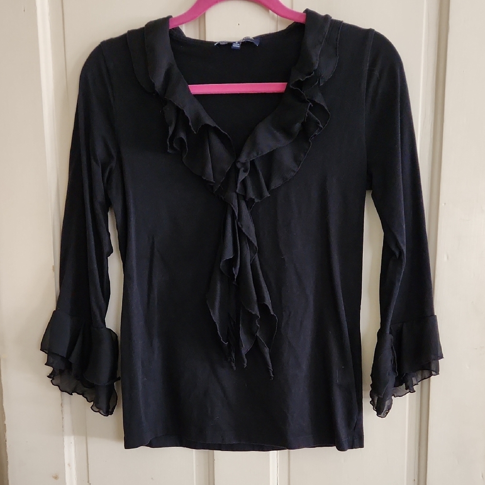 Jones New York Black Ruffled Blouse